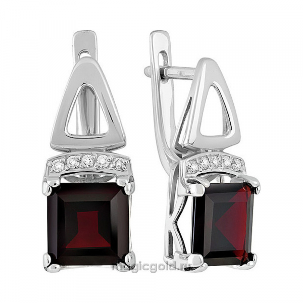 Серебряные серьги с гранатом и фианитом № 140115