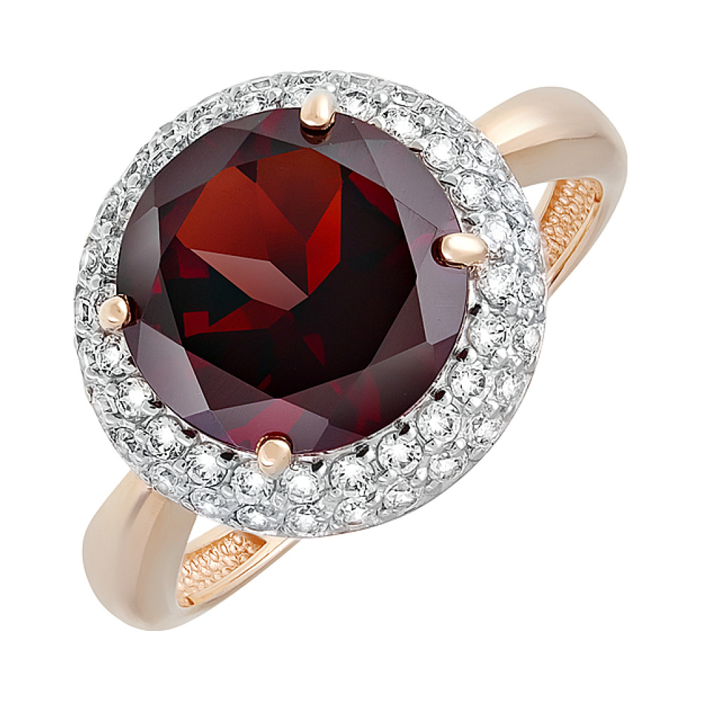 Золотое кольцо с гранатом и фианитом № 128475