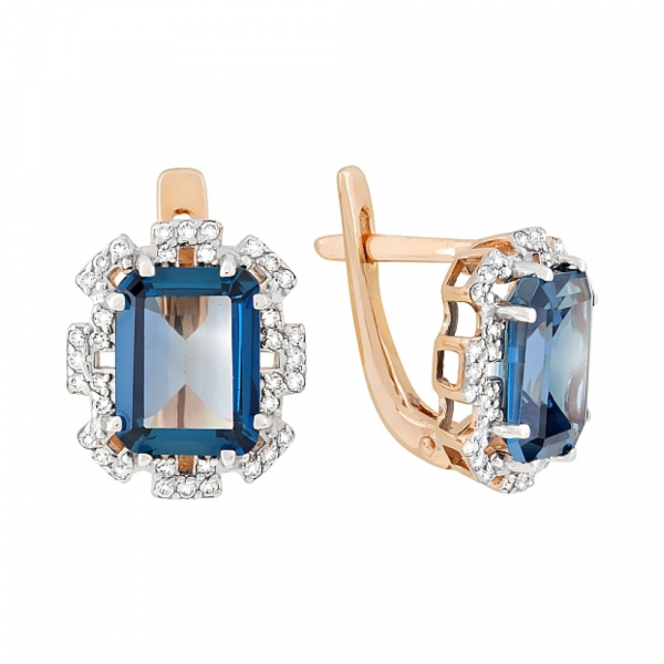 Золотые серьги с топазом и фианитом № 118608