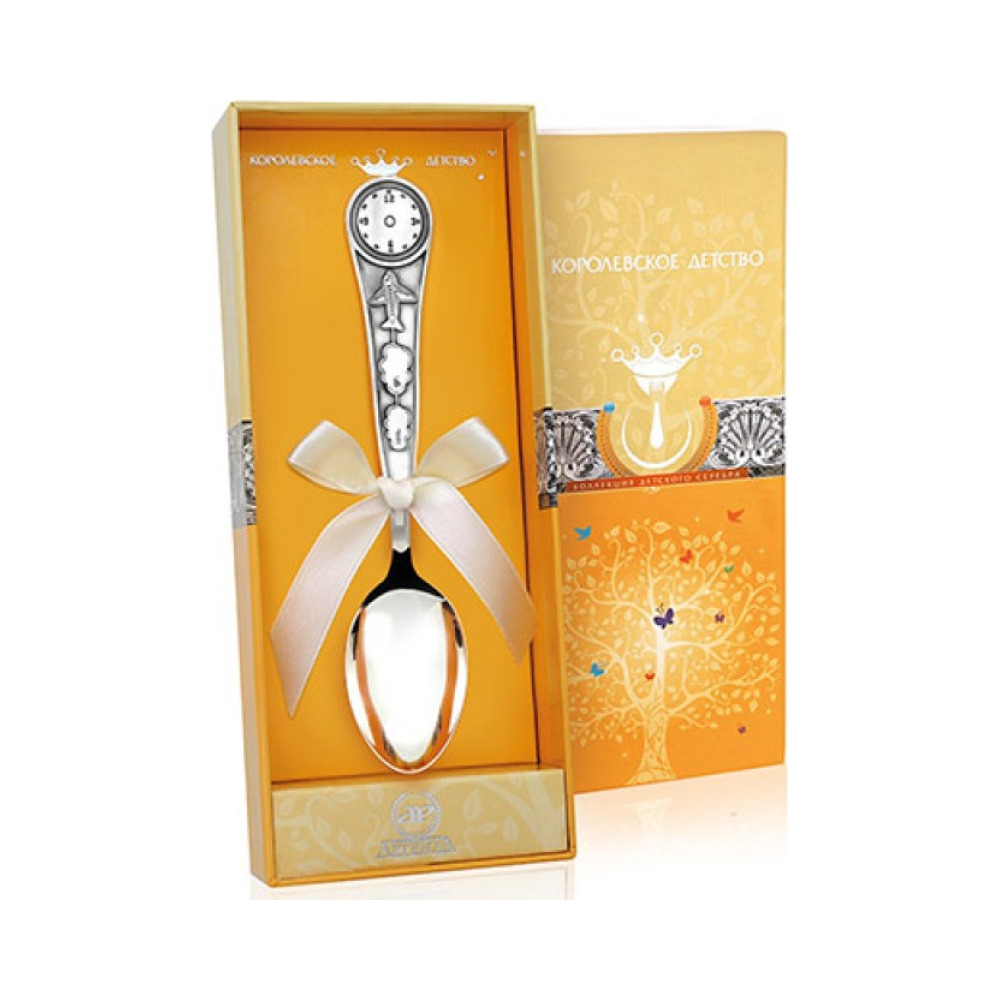 Детская серебряная ложка «Часы»