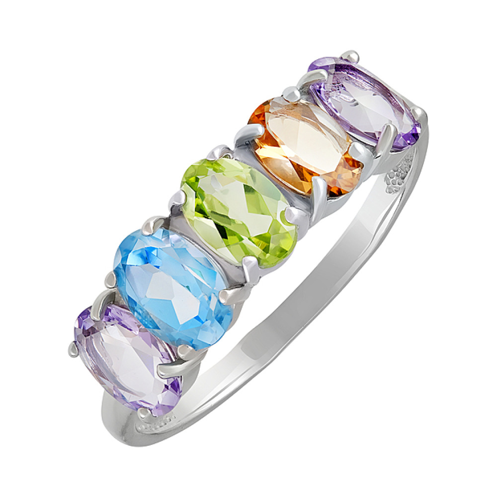 Серебряное кольцо с полудрагоценными вставками № 131455