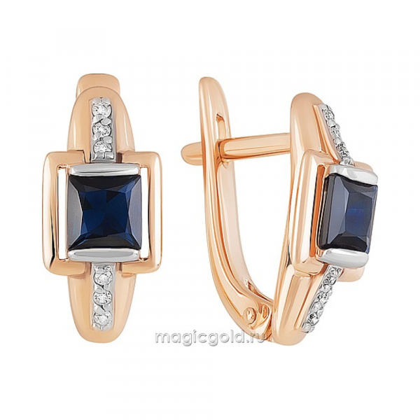 Золотые серьги с сапфиром и бриллиантом № 161874