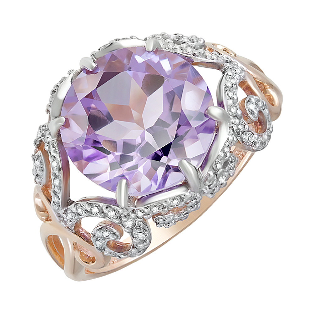 Золотое кольцо с аметистом и фианитом № 124113