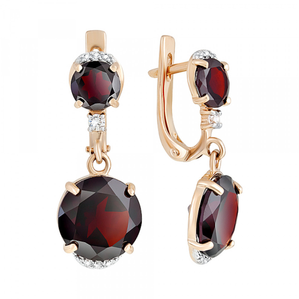 Золотые серьги с гранатом и фианитом № 126977