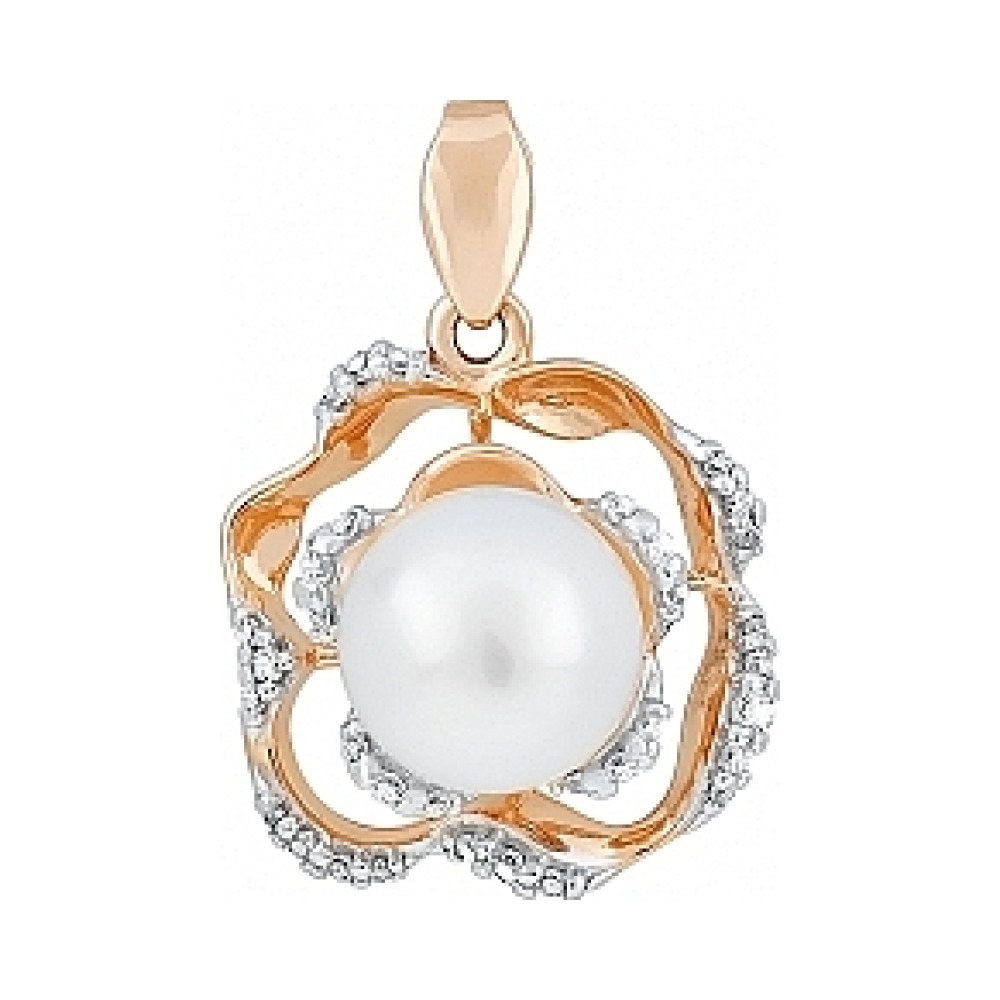 Золотая подвеска с жемчугом и фианитом № 115582