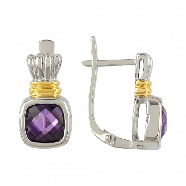 Серебряные серьги с фианитом и золотым покрытием № 107148