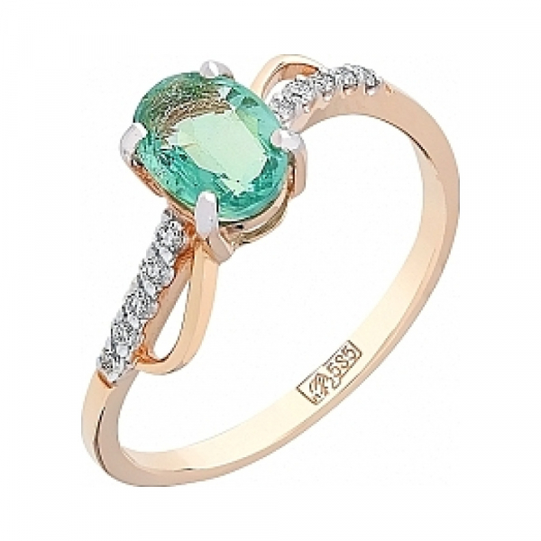 Золотое кольцо с бриллиантом и изумрудом № 101170