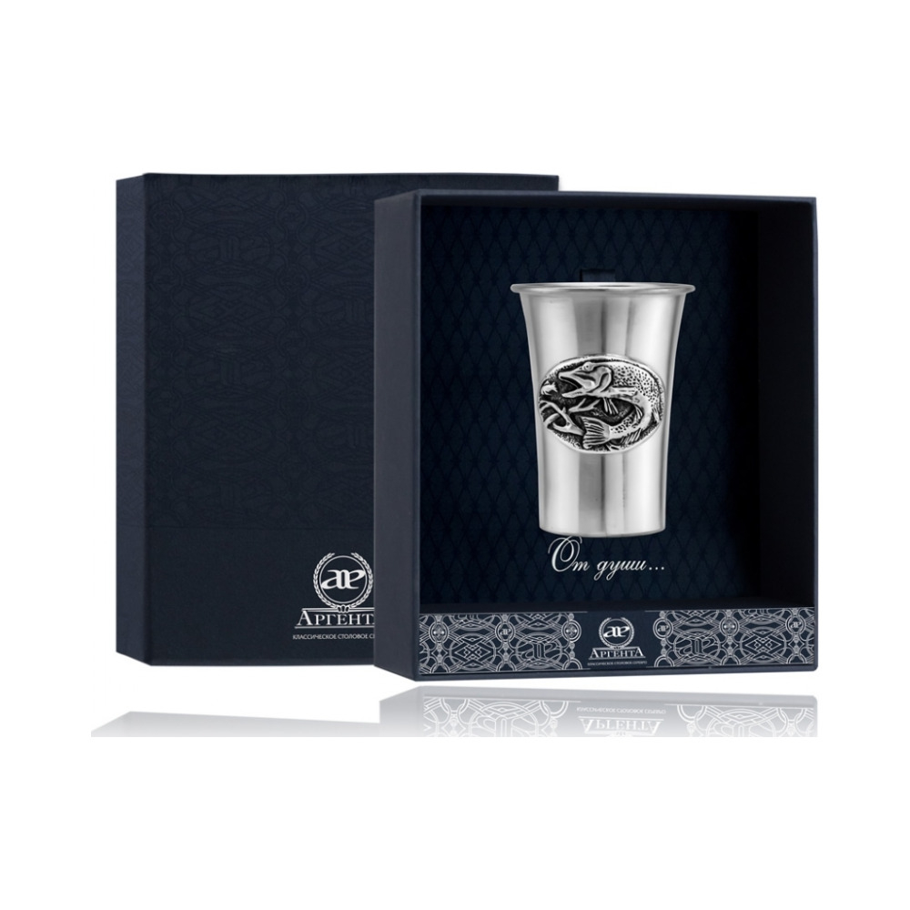 Серебряная стопка "Щука" с черн.