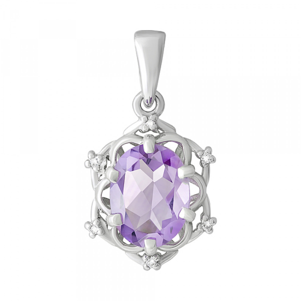 Серебряная подвеска с аметистом и фианитом № 123220