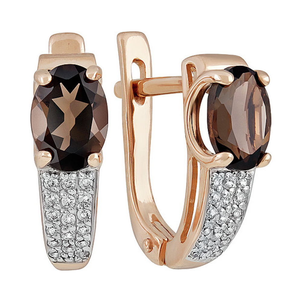 Золотые серьги с раухтопазом и фианитом № 135147