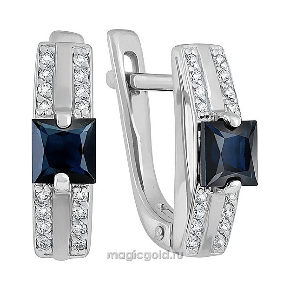 Золотые серьги с бриллиантом и сапфиром № 140350