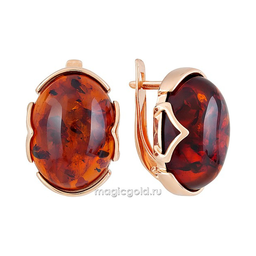 Серебряные серьги с янтарем и золотым покрытием № 142625