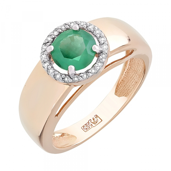 Золотое кольцо с бриллиантом и изумрудом № 103748