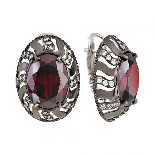 Серебряные серьги с фианитом № 132932