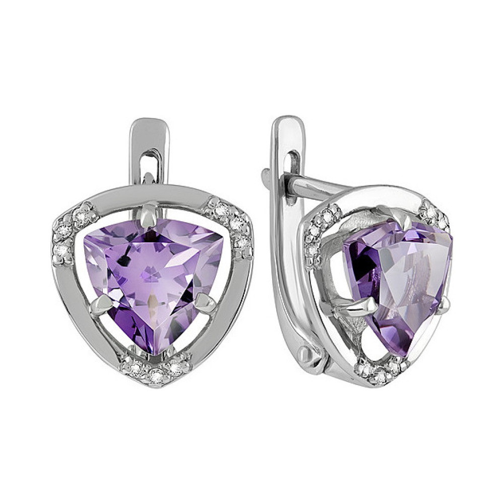 Серебряные серьги с аметистом и фианитом № 133111