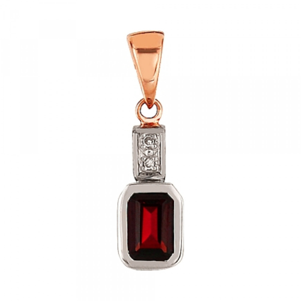 Золотая подвеска с бриллиантом и гранатом № 95684