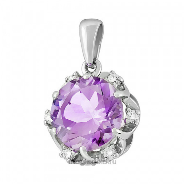Серебряная подвеска с аметистом и фианитом № 140166