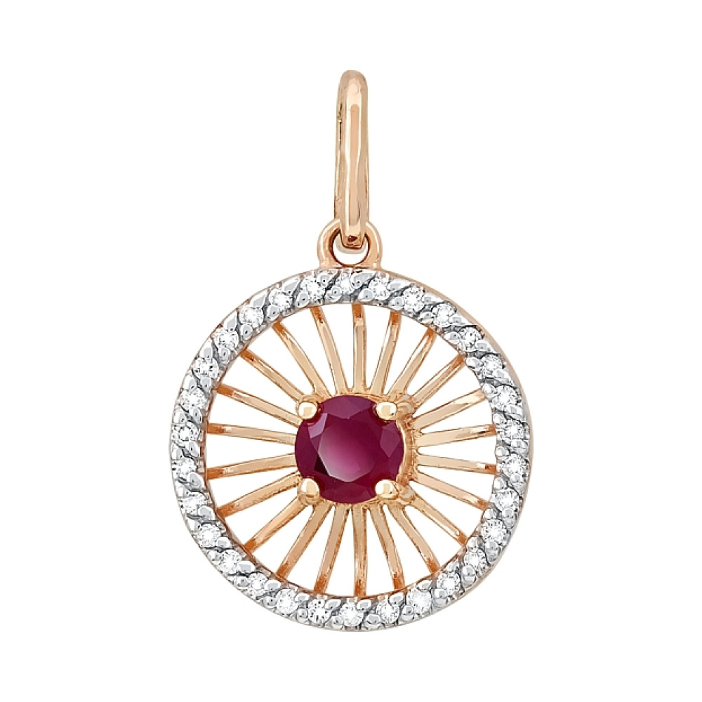 Золотая подвеска с бриллиантом и рубином № 116776