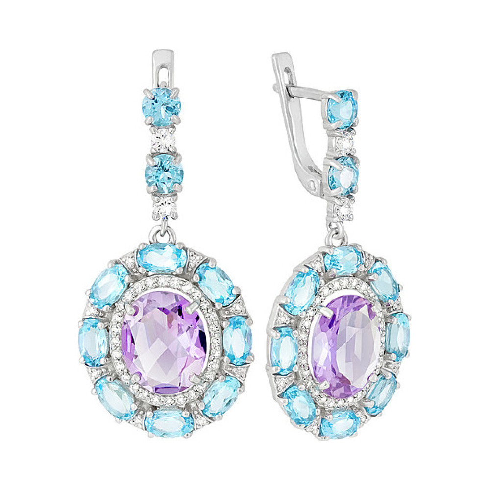 Серебряные серьги с полудрагоценными вставками и фианитом № 137833