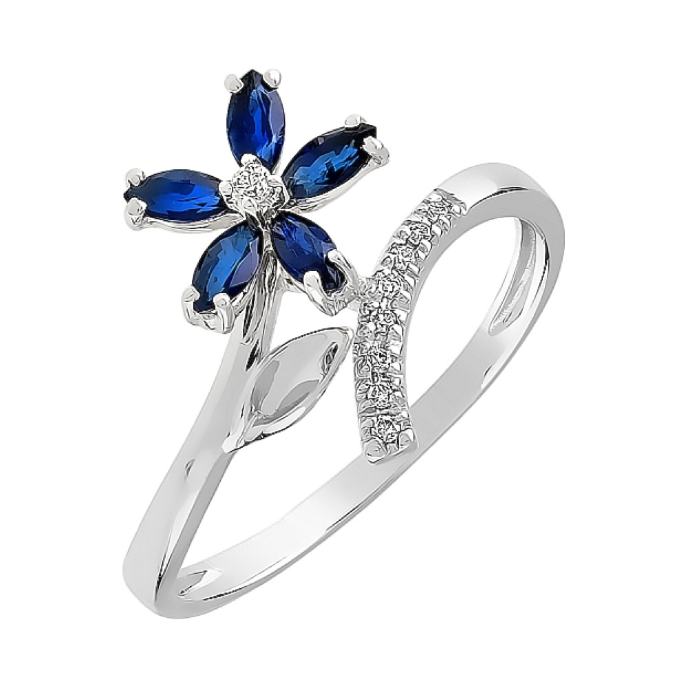 Золотое кольцо с бриллиантом и сапфиром № 84942