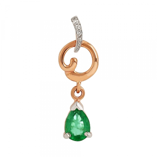 Золотая подвеска с бриллиантом и изумрудом № 94888