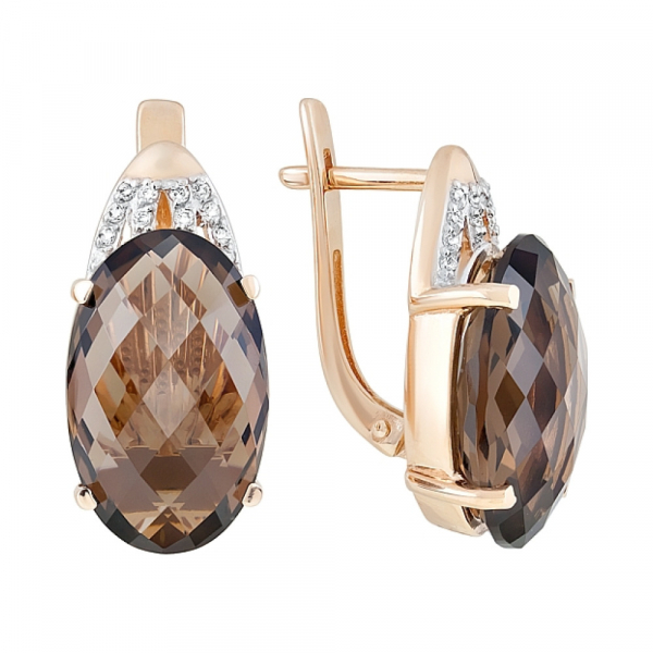 Золотые серьги с раухтопазом и фианитом № 121049