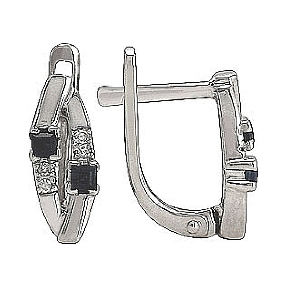 Золотые серьги с бриллиантом и сапфиром № 74484