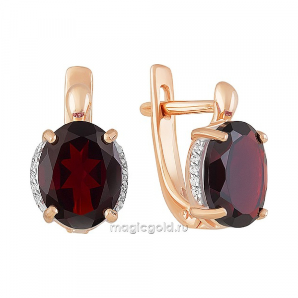 Золотые серьги с гранатом и фианитом № 158954