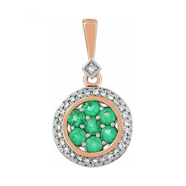 Золотая подвеска с бриллиантом и изумрудом № 113466