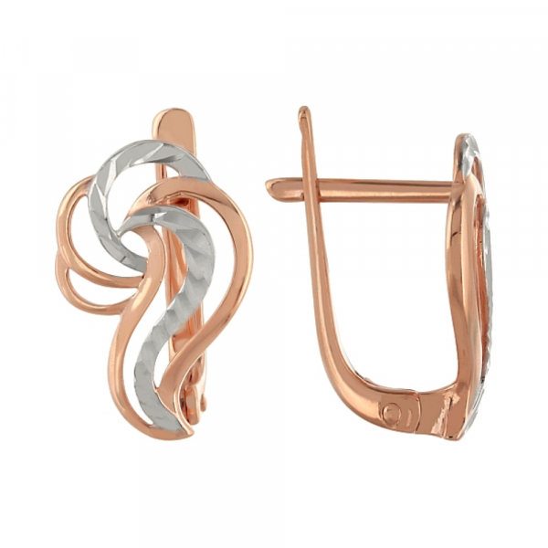 Золотые серьги без камня с алмазкой № 102070