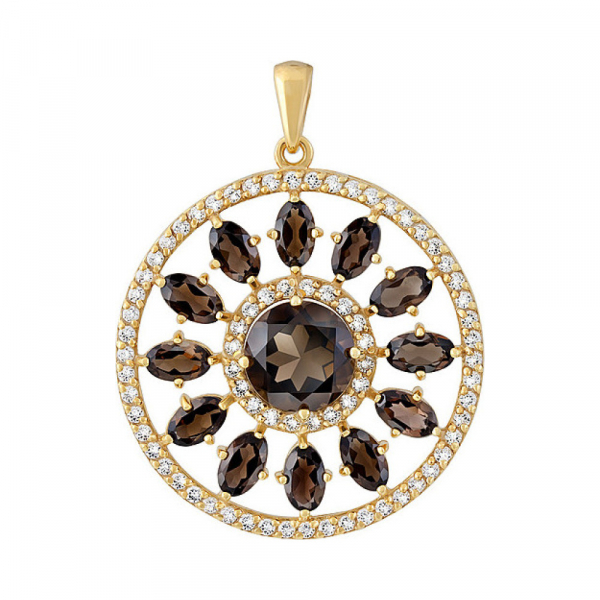 Серебряная подвеска с раухтопазом, фианитом и золотым покрытием № 132649