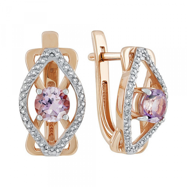 Золотые серьги с аметистом и фианитом № 134854