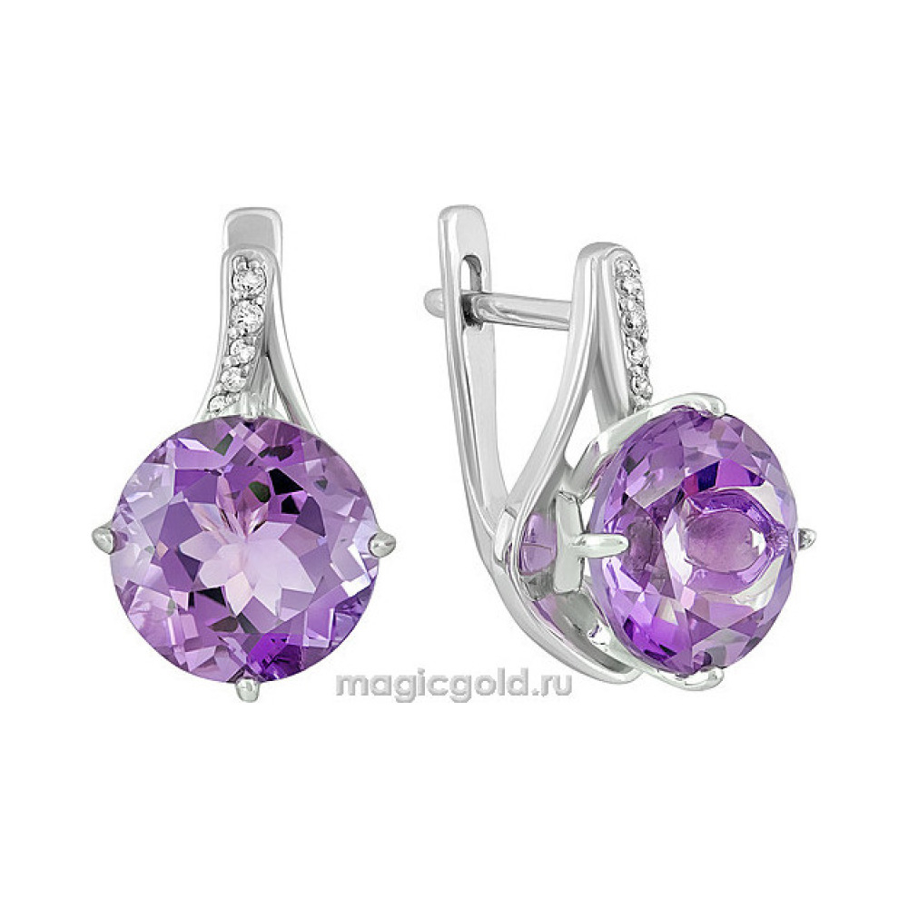Серебряные серьги с аметистом и фианитом № 140159