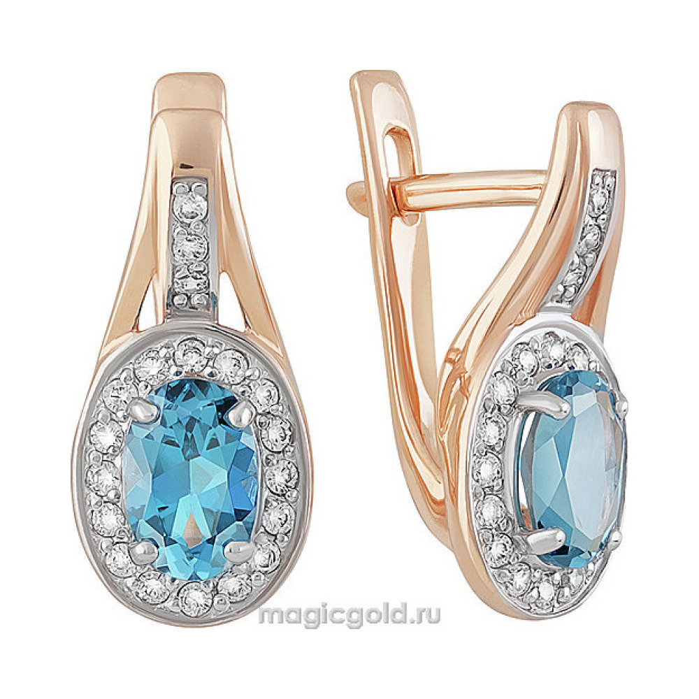 Золотые серьги с топазом и фианитом № 158950