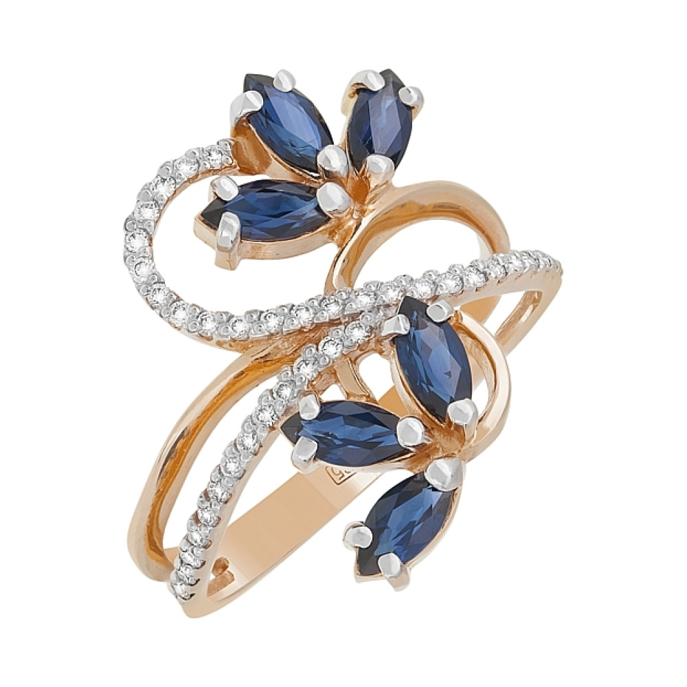 Золотое кольцо с бриллиантом и сапфиром № 97858