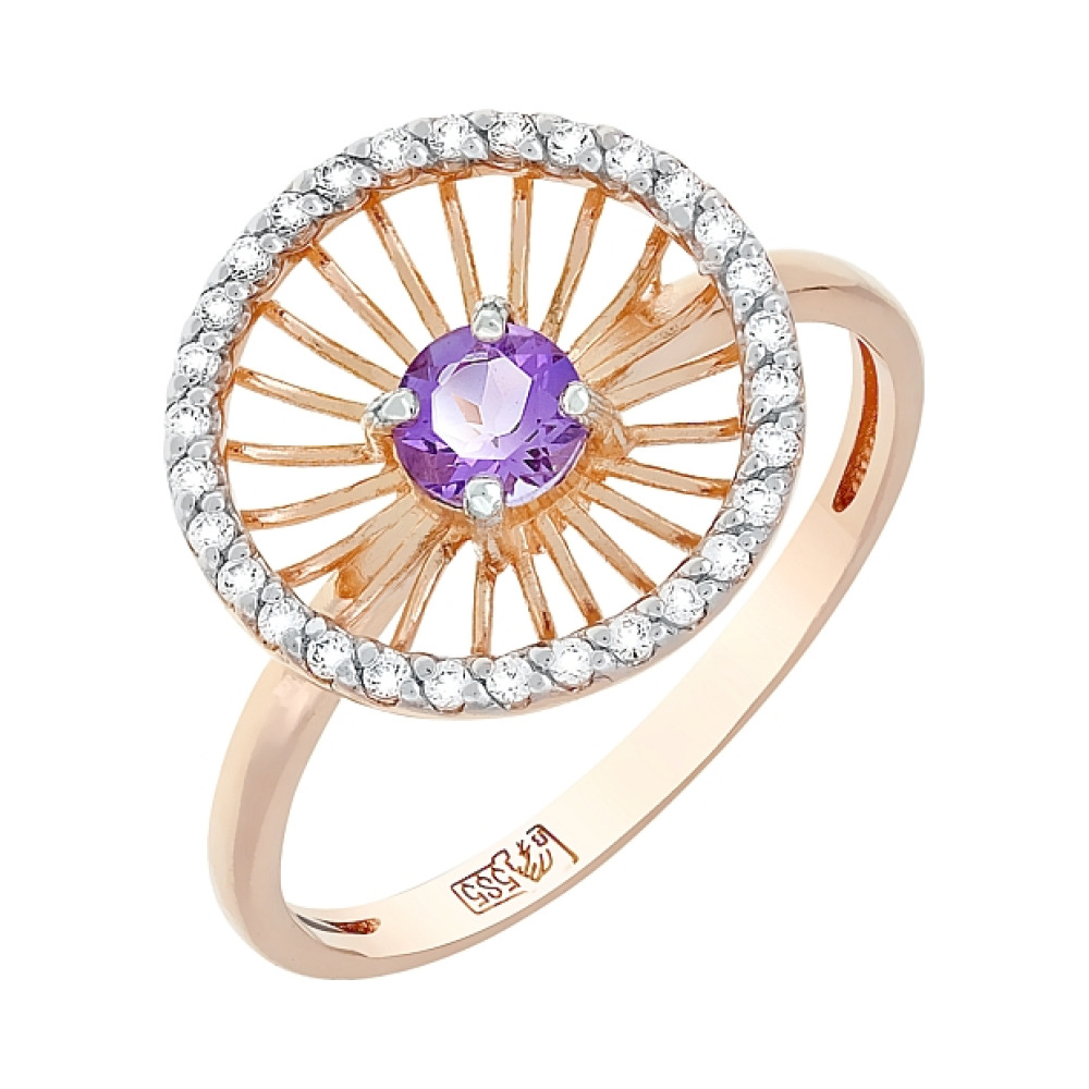 Золотое кольцо с аметистом и фианитом № 117381