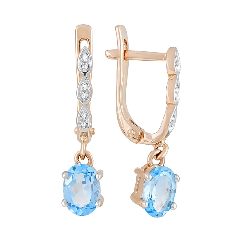 Золотые серьги с топазом и фианитом № 120025