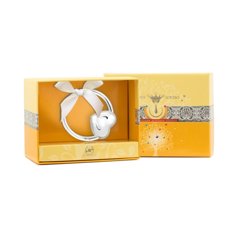 Серебряная погремушка «Сердце на кольце»