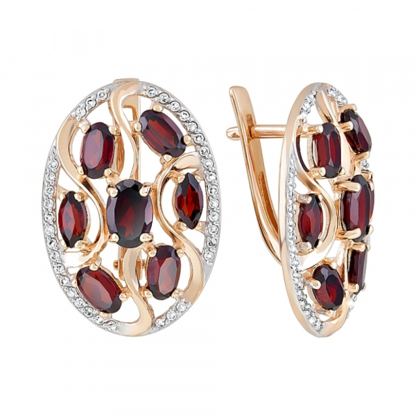 Золотые серьги с гранатом и фианитом № 120463