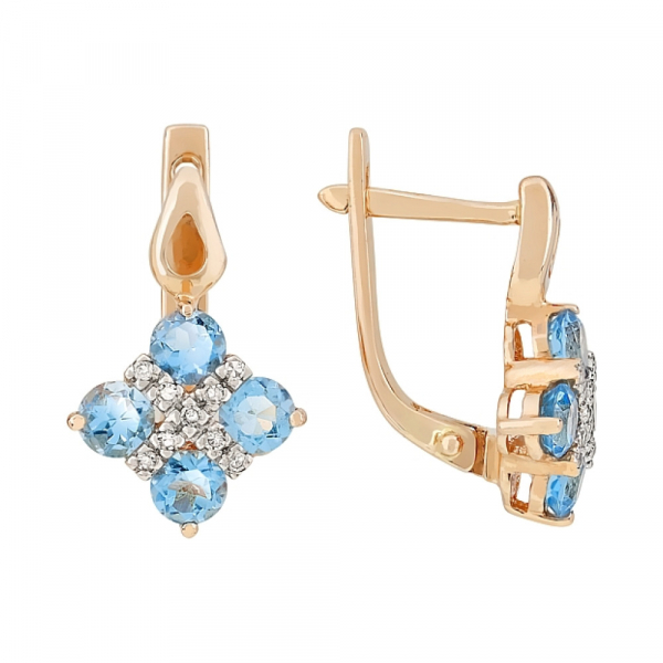 Золотые серьги с бриллиантом и топазом № 99155