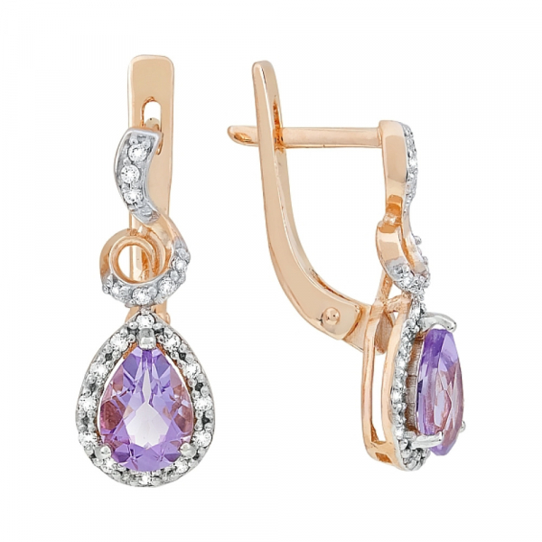 Золотые серьги с аметистом и фианитом № 116964