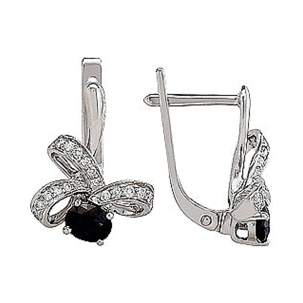 Золотые серьги с бриллиантом и сапфиром № 82291