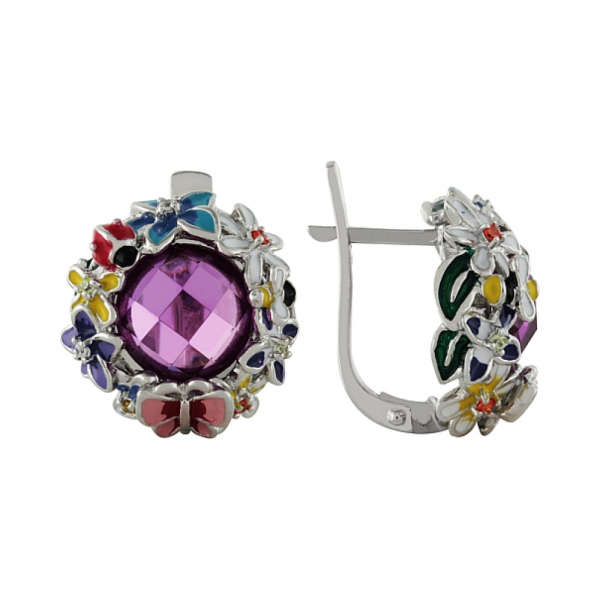 Серебряные серьги с имитац. корунда и фианитом № 99780