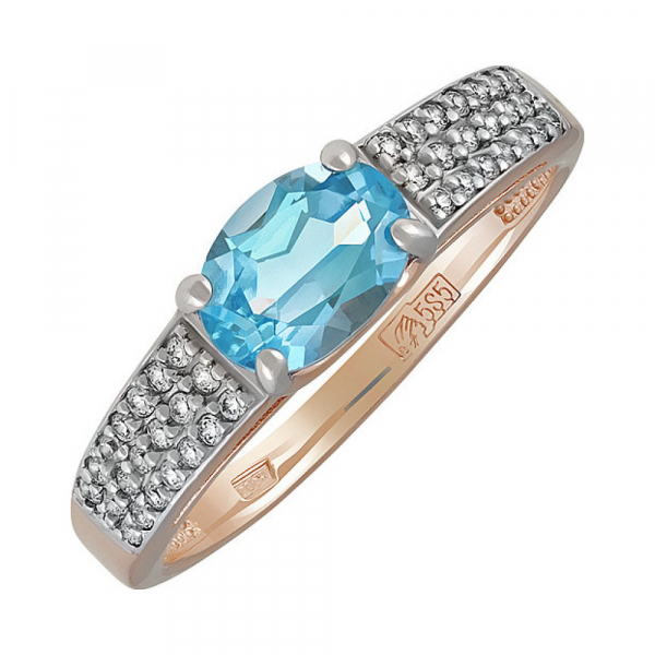 Золотое кольцо с топазом и фианитом № 135075