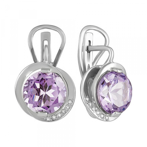 Серебряные серьги с аметистом и фианитом № 133117