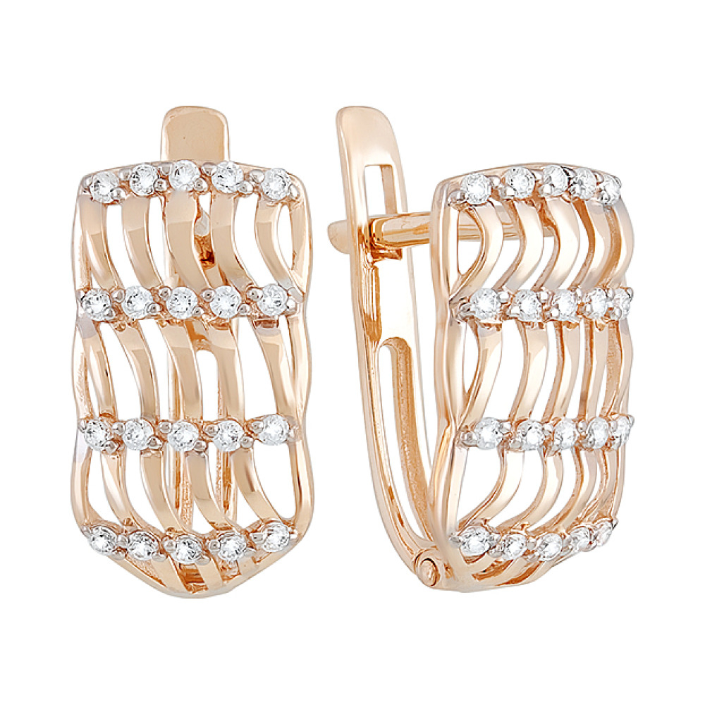 Золотые серьги с фианитом № 130071