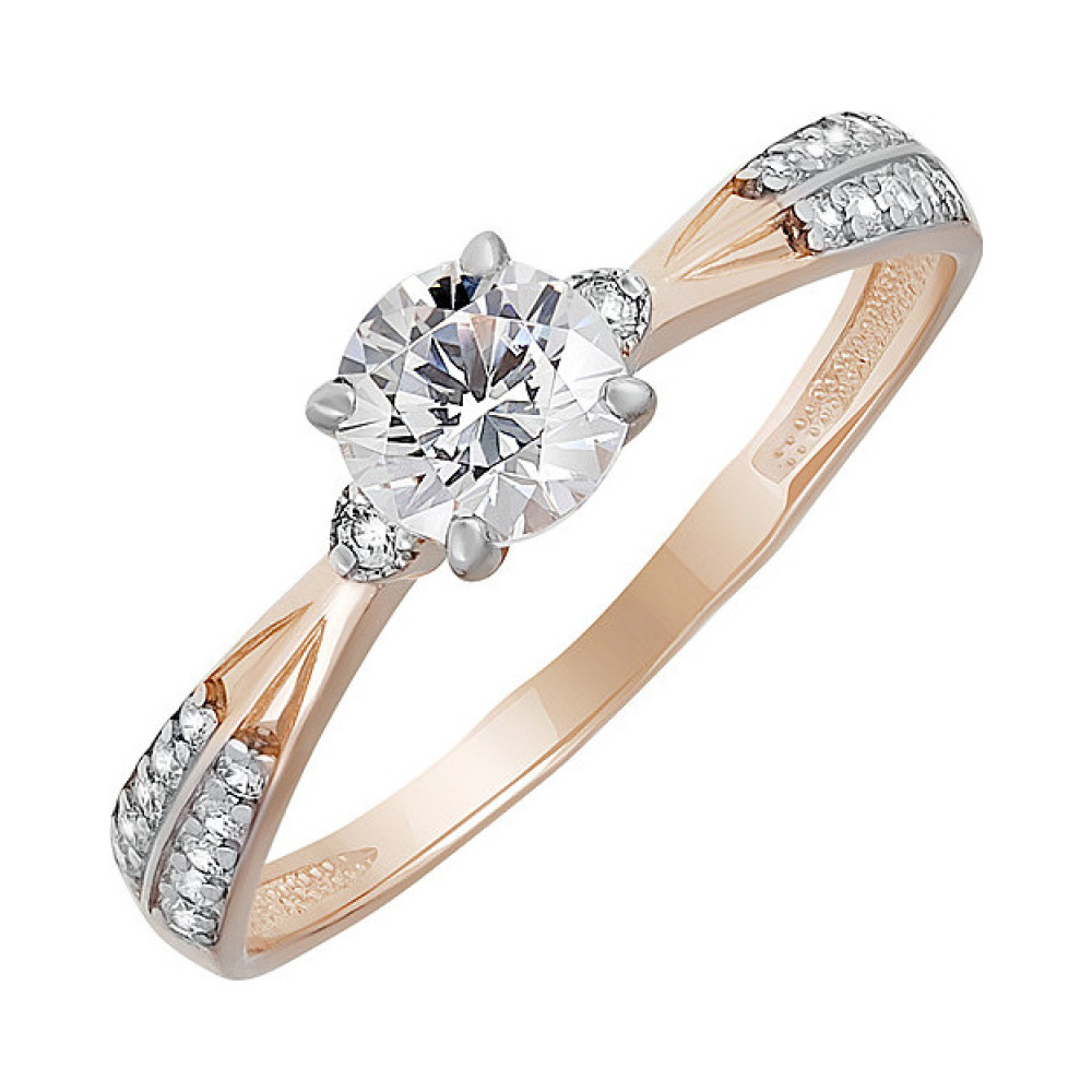 Золотое кольцо с кристаллом swarovski и фианитом № 133523