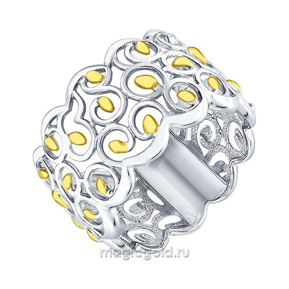 Серебряное кольцо без камня с золотым покрытием № 161726