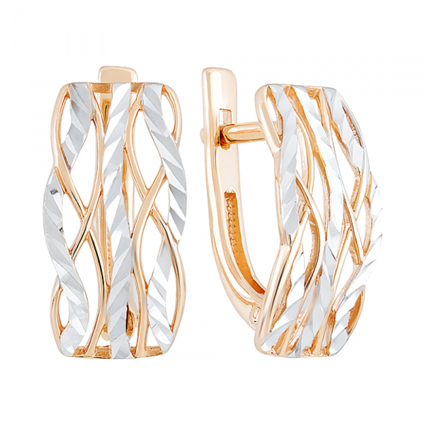 Золотые серьги без камня с алмазкой № 129798