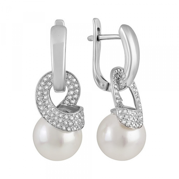 Серебряные серьги с перламутровым жемчугом и фианитом № 133393